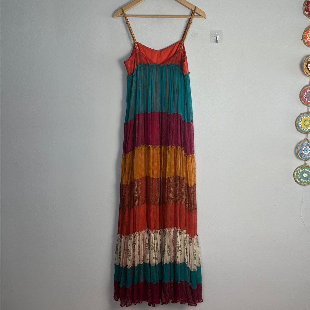 Free People Gilded Caravan Tiered Maxi Dress Size 4 Bohemian Velvet Straps Rare - Picture 12 of 16